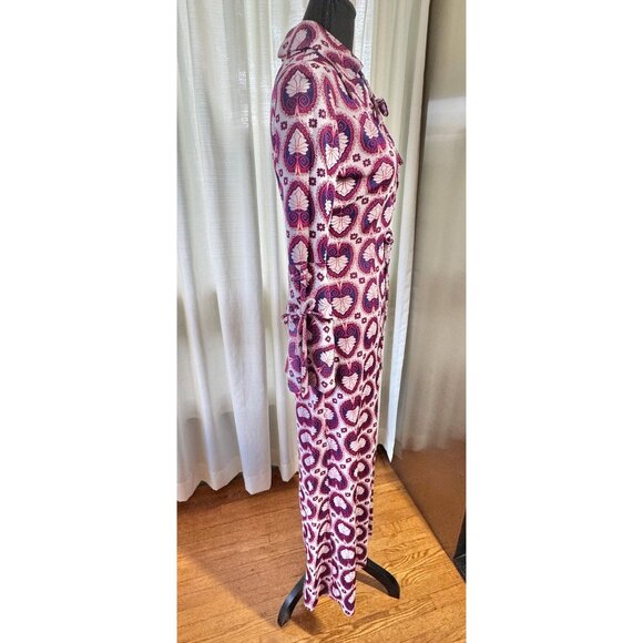 Vintage 60s dress, red, blue psychedelic print, Mod maxi gown, dagger lapels - Picture 7 of 9